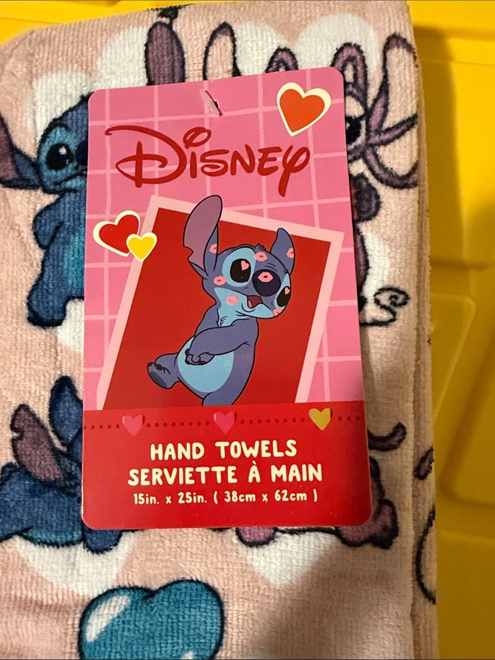 2pk Disney Pink Stitch Heart Hand Towels